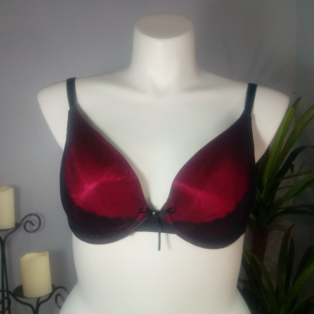 Vassarette Deep Red W/Black Lace Underwire Bra 40C